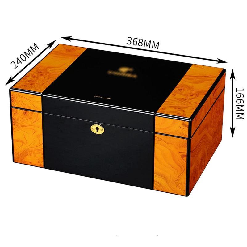 Preserve Your Precious Cigars in Style with the Large Capacity Cedar Wood Cigar Humidor Box | Glossy Piano Finish, Humidifier & Hygrometer Included