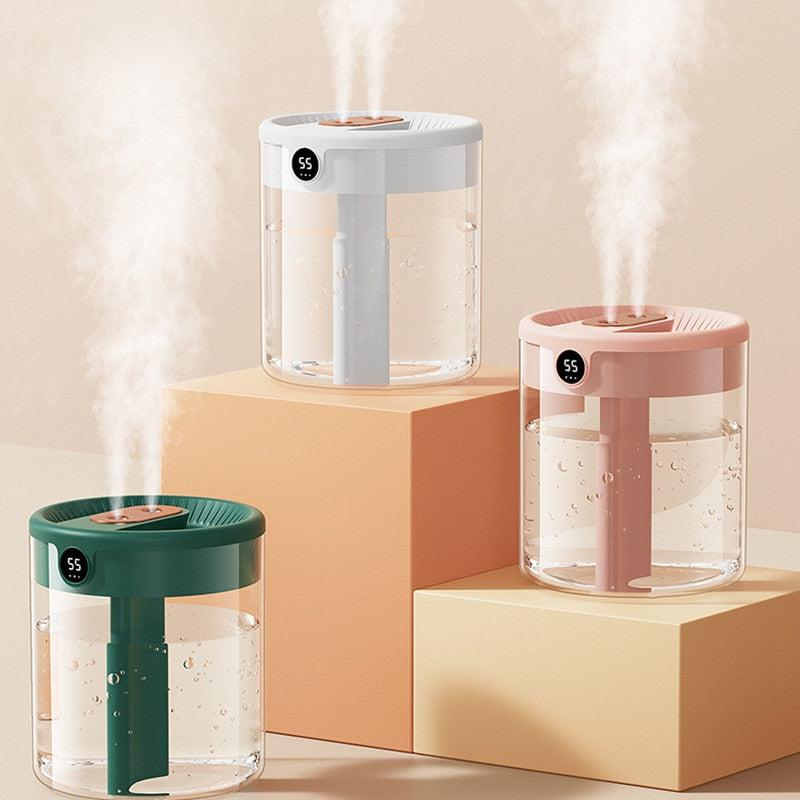 2L Double Nozzle Air Humidifier with LCD Humidity Display and Aroma Essential Oil Diffuser for Home