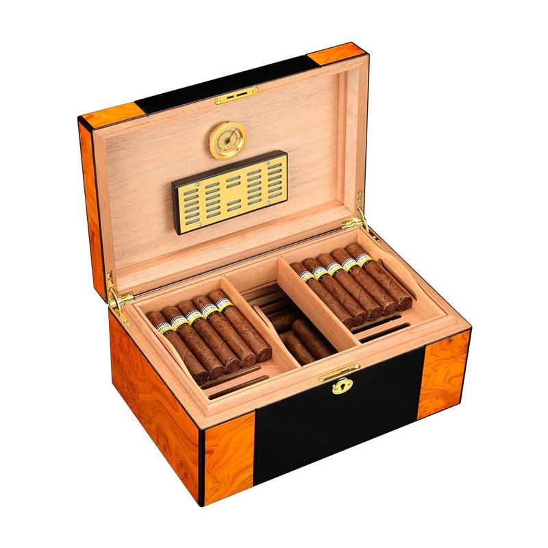 Preserve Your Precious Cigars in Style with the Large Capacity Cedar Wood Cigar Humidor Box | Glossy Piano Finish, Humidifier & Hygrometer Included