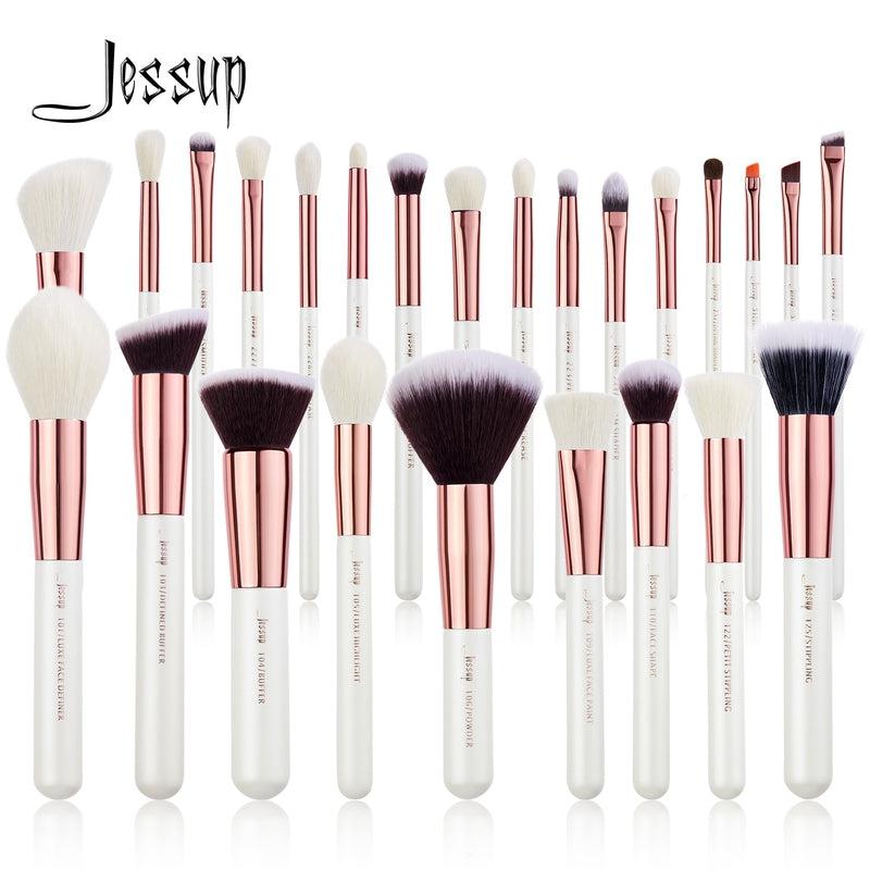 Pearl White Jessup Makeup Brush Set - Premium Wooden Handle, Synthetic Hair - Professional & Eco-Friendly Brushes for Flawless Makeup Application