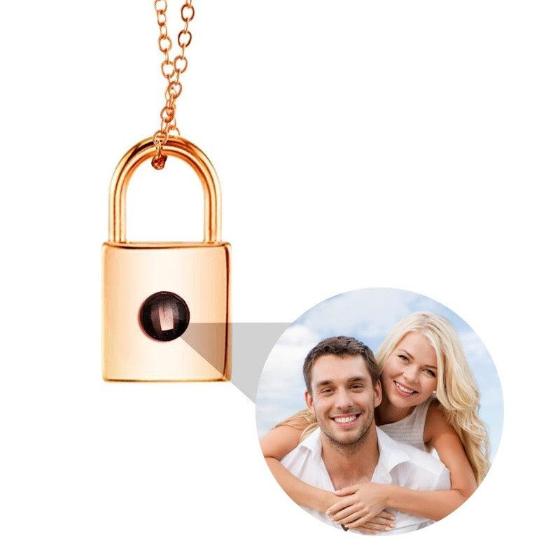 Personalized Projection Necklace: Lock-Shaped Pendant with Custom Photo Projection | Thoughtful Gift for Loved Ones or Family, Cherishing Precious Memories