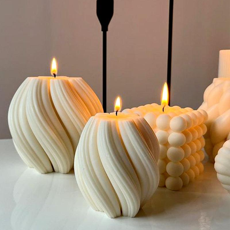 3D Rotating Pillar Candle Silicone Mold - Geometric Wave Design for DIY Crafts