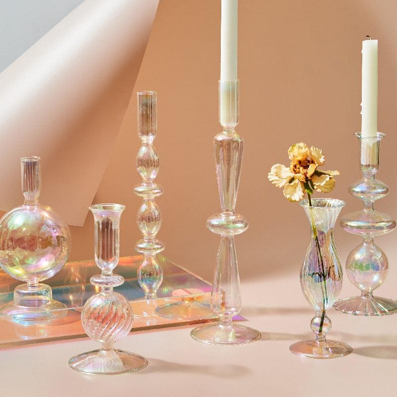 Iridescent Rainbow Candle Holders | Elevate Your Home Decor with Elegant Vase Flower Accents