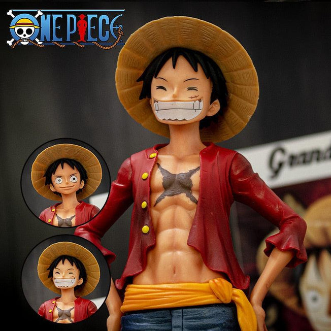 Dynamic One Piece Anime Figure | Grinning & Smiling Luffy with Interchangeable Facial Expressions | Action-packed Figurine Model Kit