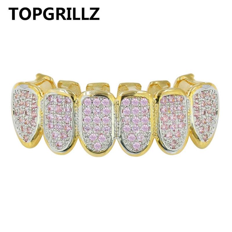 TOPGRILLZ Classic 6/6 Hip Hop/Punk Teeth Grillz Set Gold Silver Color Top &amp; Bottom Grills Dental Mouth Caps Cosplay Party