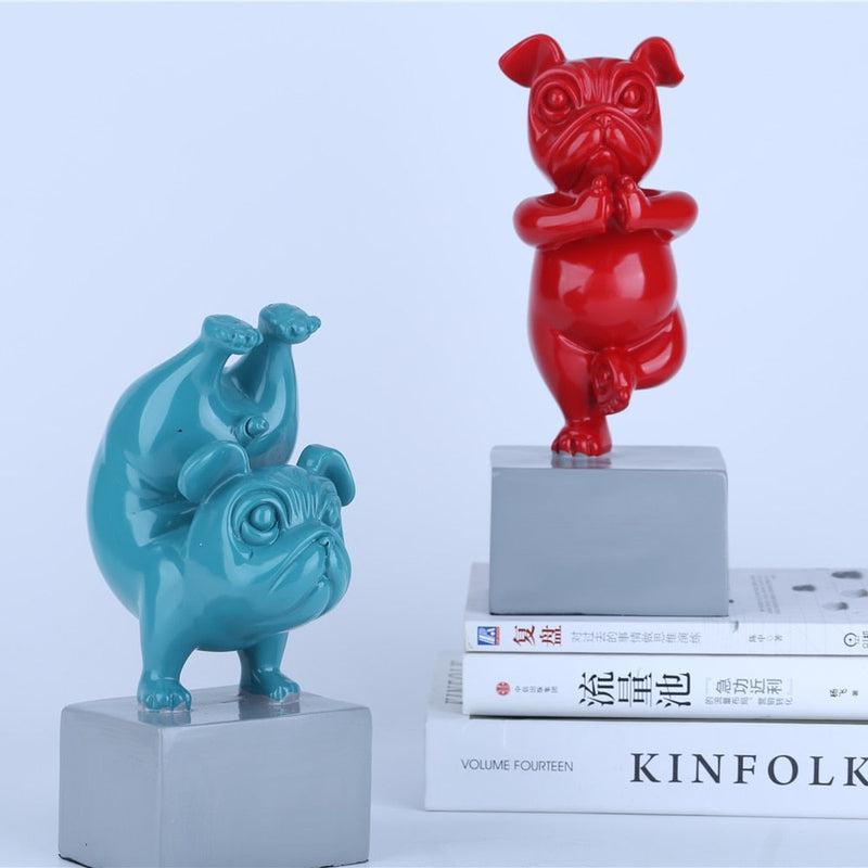 Playful French Bulldog Yoga Statue | Resin Cartoon Animal Sculpture, Creative Gift for Children