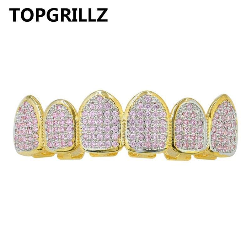 TOPGRILLZ Classic 6/6 Hip Hop/Punk Teeth Grillz Set Gold Silver Color Top &amp; Bottom Grills Dental Mouth Caps Cosplay Party