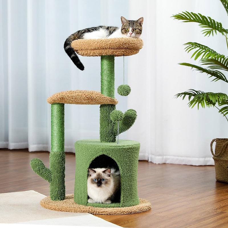 Cactus Cat Tree | Natural Sisal Scratching Post | Cat Perch Condo | Kitty Play House | Stylish & Functional Cat Tree