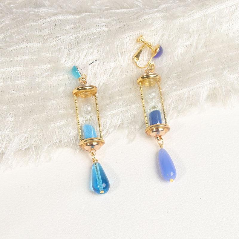 Vanitas Blue Hourglass Drop Earrings | Anime 'The Case Study of Vanitas' Earrings | Anti-allergic Ear Clips | Ear Bone Buckle Jewelry