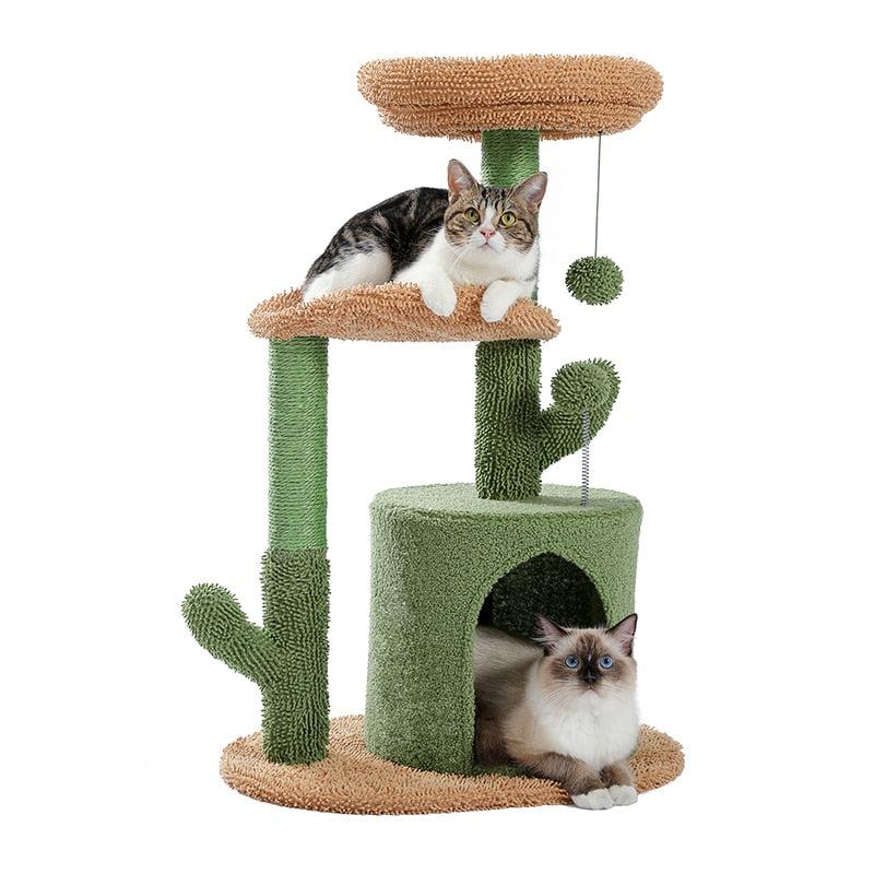 Cactus Cat Tree | Natural Sisal Scratching Post | Cat Perch Condo | Kitty Play House | Stylish & Functional Cat Tree