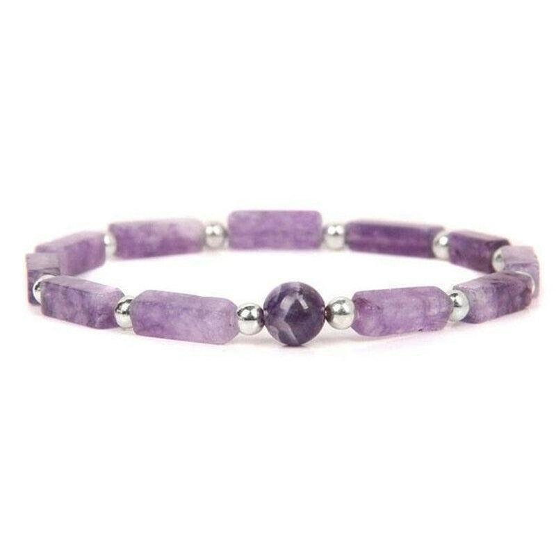 Natural Stretch Amethyst Gemstone Bracelet - Healing Crystal Energy Quartz Chakras Jewelry for Women and Men - Birthday Gift