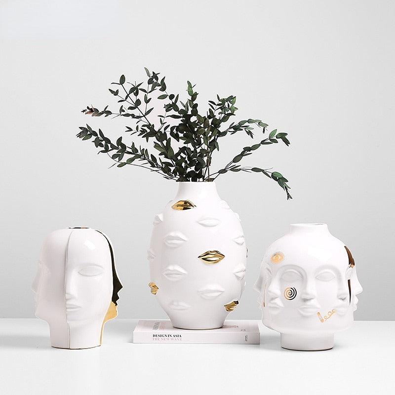 Beautiful Face-Shaped Abstract Ceramic Flower Vase | Modern Indoor & Outdoor Decor