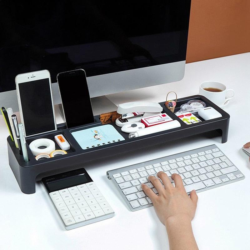 Desk Organizer Table Desktop Storage - Multifunctional Phone Holder with Keyboard Drawer | Office & Home Stationery Storage Accessories