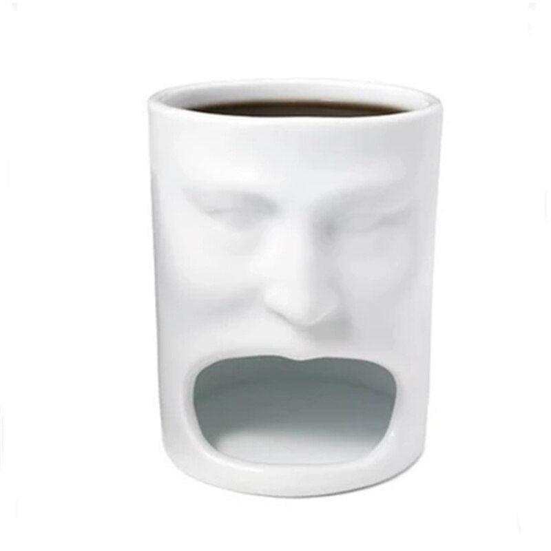 Creative Face-Shaped Ceramic Coffee Mug with Cookie Toast Holder | Funny and Whimsical Eating Cake Milk Cup | Perfect Gift