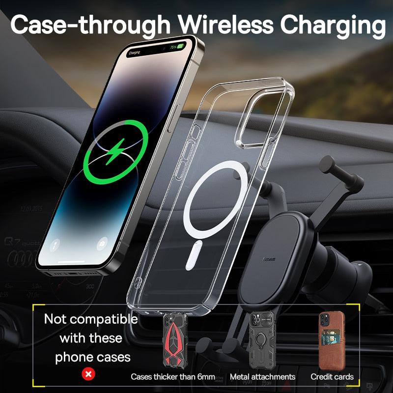 Baseus Car Phone Holder Wireless Charger - Fast Charging Air Vent Mount for iPhone, Xiaomi, Huawei