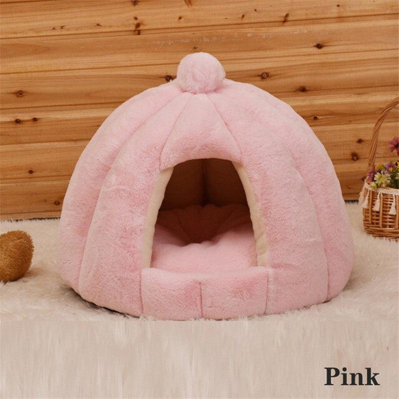 Cute Pet House Bed with Removable Mat | Cozy & Comfortable Kennel Nest for Cats and Dogs | Pumpkin-Shaped Design | Perfect for Sleeping & Lounging