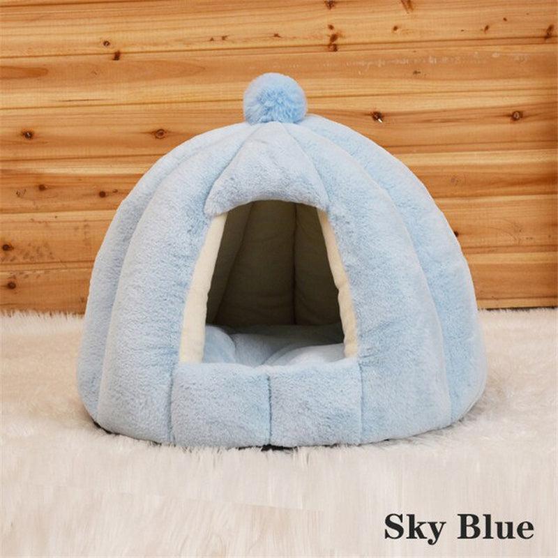 Cute Pet House Bed with Removable Mat | Cozy & Comfortable Kennel Nest for Cats and Dogs | Pumpkin-Shaped Design | Perfect for Sleeping & Lounging