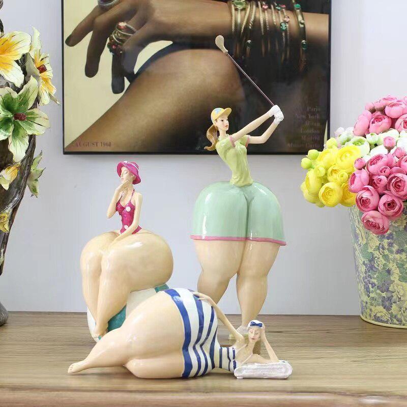 Nordic Playful Cartoon Intrigate Beauty Women Ornaments | Creative Desk Figurines for Home Living Room Decoration