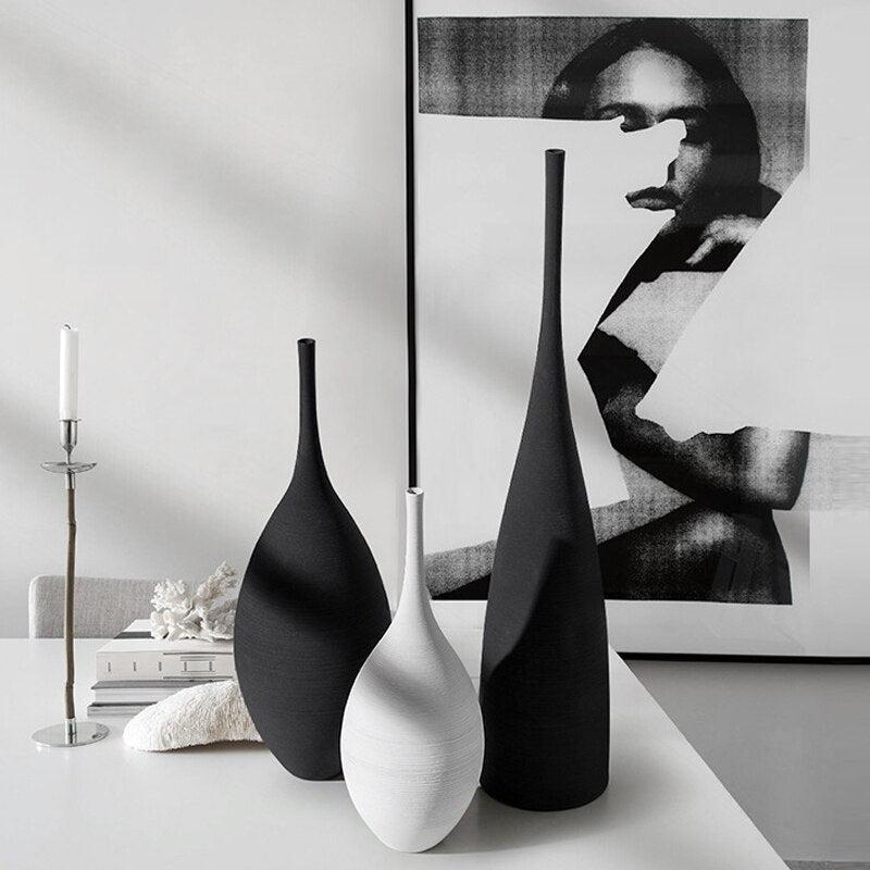 Ceramic Vases | Black and White | Simple Creative Designs | Handmade Art Decoration for Living Room, Bedroom