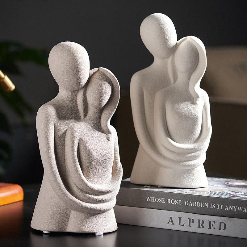 Abstract Couple Statues | Nordic Modern Ceramic Hugging Figure | Home Decoration Sculptures | Living Room and Office Desk Decor Gift