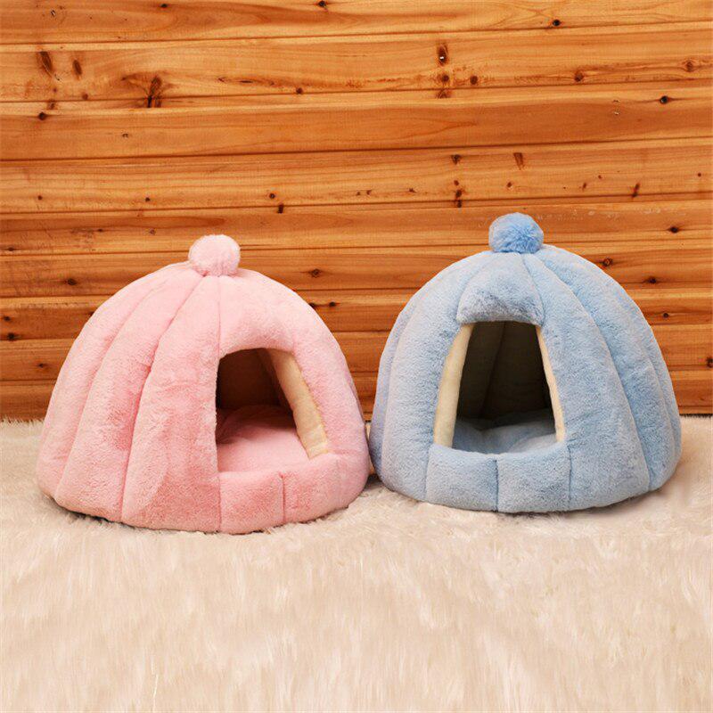 Cute Pet House Bed with Removable Mat | Cozy & Comfortable Kennel Nest for Cats and Dogs | Pumpkin-Shaped Design | Perfect for Sleeping & Lounging