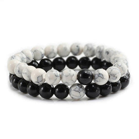 Couples Distance Bracelet - Natural Stone Beads (Lava & Tiger Eye) - Perfect Gift for Loved Ones (White/Black)