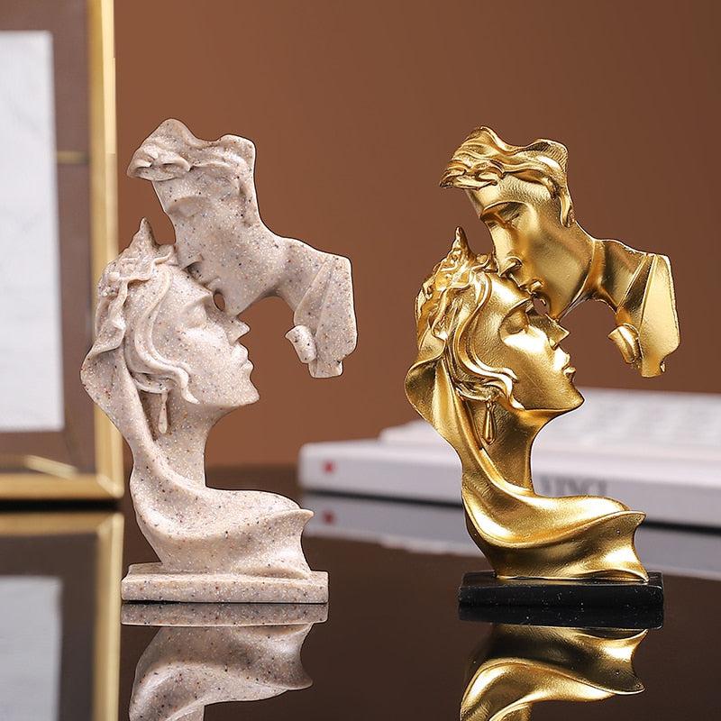 Romantic Lovers Forehead Kiss Statue | Mini Resin Sculpture for Heartwarming Home Decor