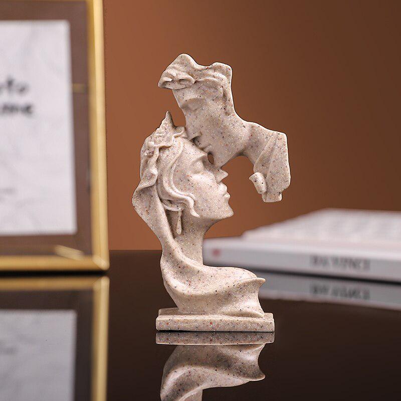 Romantic Lovers Forehead Kiss Statue | Mini Resin Sculpture for Heartwarming Home Decor