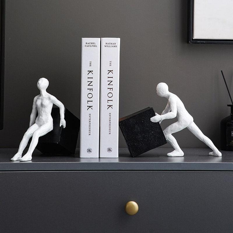 Modern Art Figure Sokoban Book End | Creative Resin Figurine Ornament for Home Decoration | Living Room and Bedroom Desktop Accessory | Unique Gift