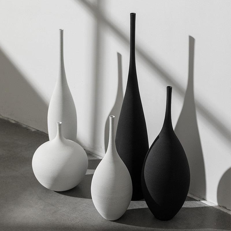 Ceramic Vases | Black and White | Simple Creative Designs | Handmade Art Decoration for Living Room, Bedroom