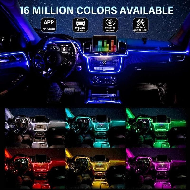 Neon LED Car Interior Ambient Light Fiber Optic EL Wire Strip Light | USB RGB Auto Accessories LED Decorative RGB Light Strip Kit | 8m / 6m