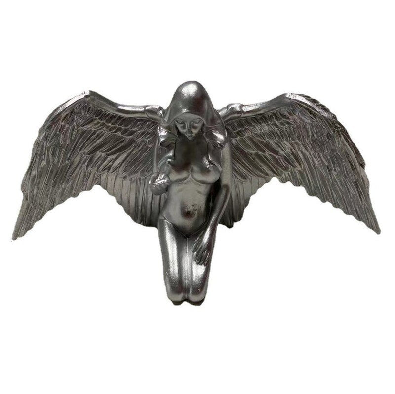 Elegant Silver Angel Wings Figurine | Resin Craft Desktop Ornaments for Home & Garden Decor