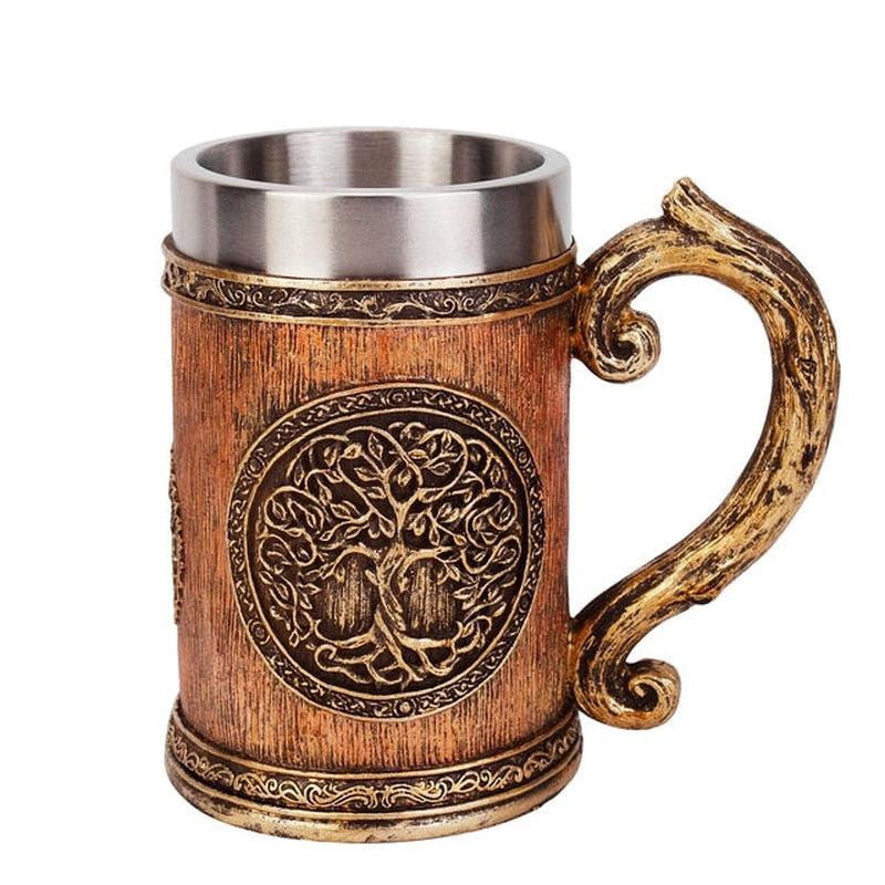 Norse Tree of Life Viking Mug | Resin & Stainless Steel Beer | Goblet with Celtic Tree Design | Halloween Gifts