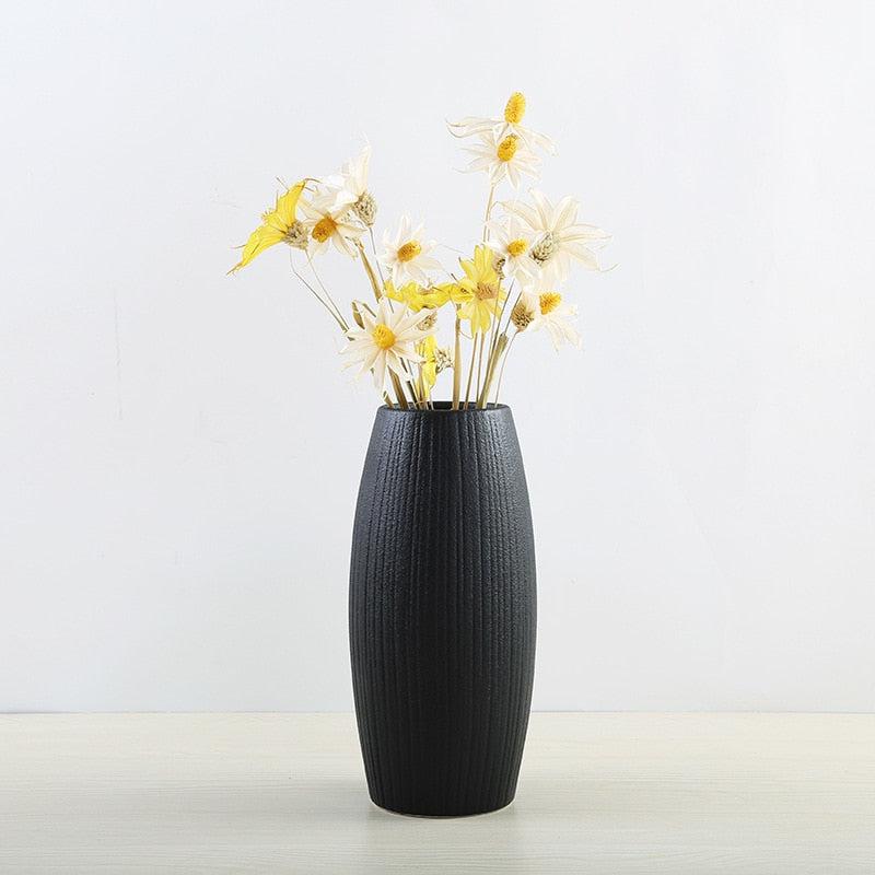 European Style Ceramic Black Vase for Office Home | Indoor & Outdoor Casual Decor