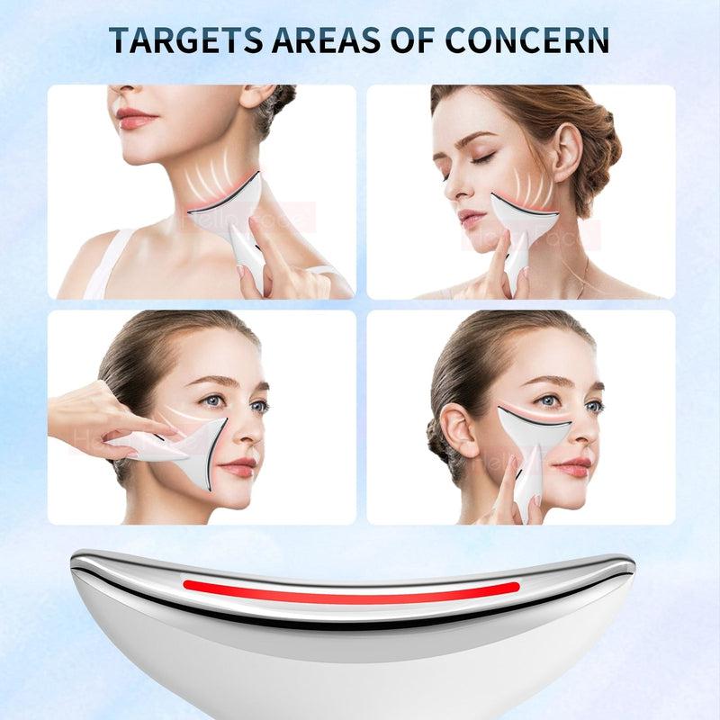 Hello Face Beauty Neck Massage Device, Anti-wrinkles Anti-aging Reduced Puffiness Facial Device for Skin Tightening and Lifting, 3 Colors LED Photon Therapy, Rechargeable Battery, Skin Care Tools