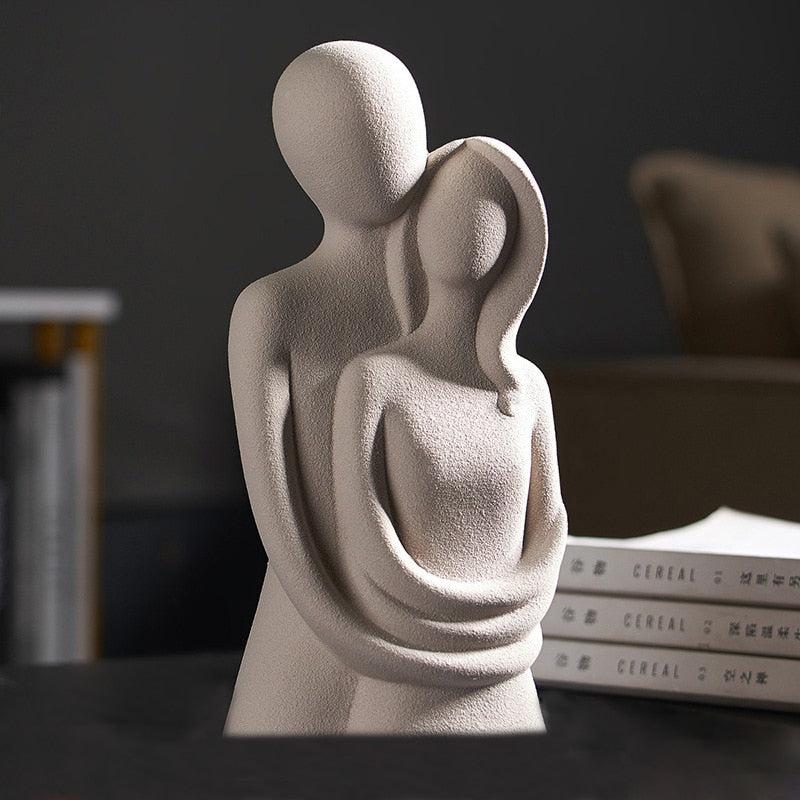 Abstract Couple Statues | Nordic Modern Ceramic Hugging Figure | Home Decoration Sculptures | Living Room and Office Desk Decor Gift