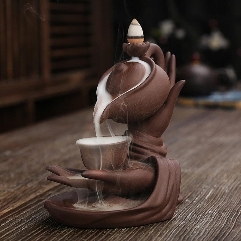 Zen Meditation Hand Lotus Tea Ceremony Backflow Incense Burner | Creative Home Decorations Candle Holder
