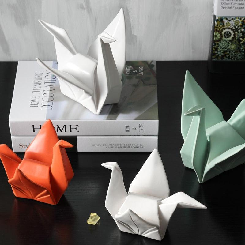 Creative Modern Bird Statues | Abstract Ceramic & Enamel Origami Bird Sculptures