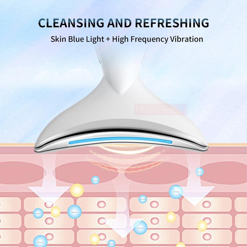 Hello Face Beauty Neck Massage Device, Anti-wrinkles Anti-aging Reduced Puffiness Facial Device for Skin Tightening and Lifting, 3 Colors LED Photon Therapy, Rechargeable Battery, Skin Care Tools