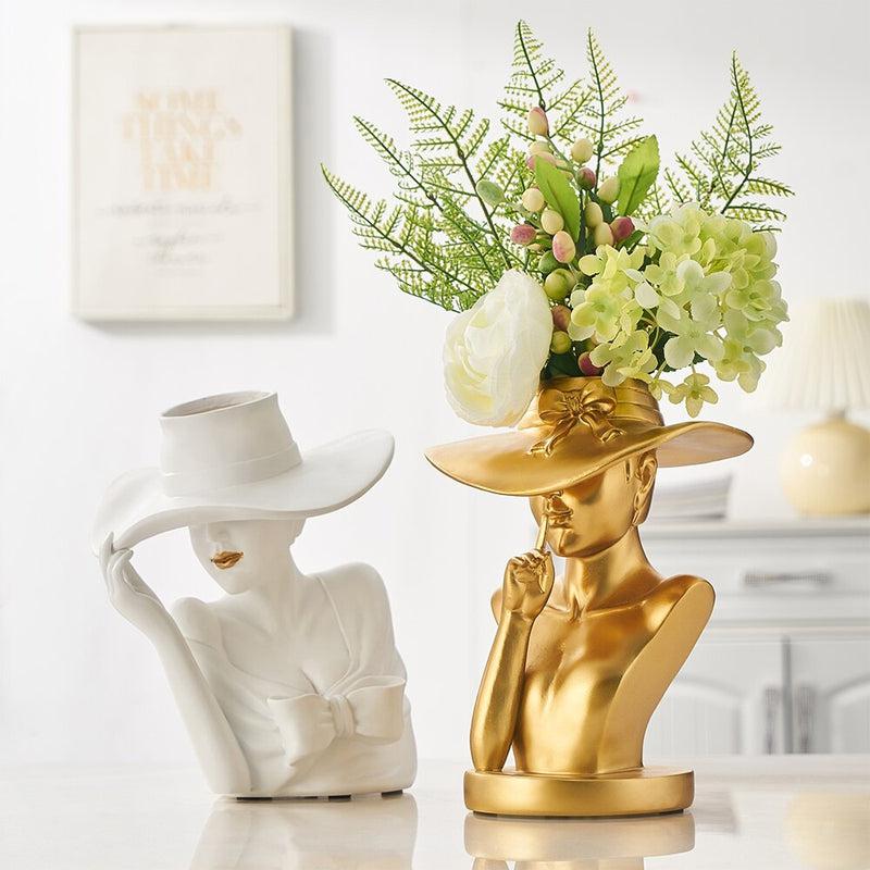 Modern Beauty Flower Vase | Resin Art Style Human Head Flower Pot | Home and Office Decor | Living Room Ornaments