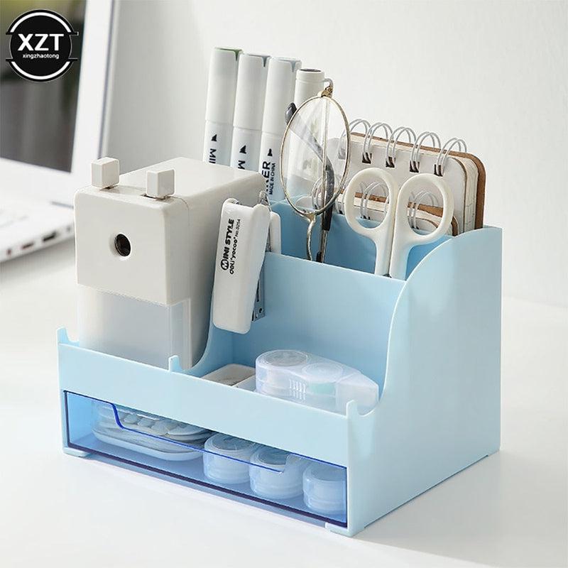 Desk Accessories Pen Holder with Drawer | Pencil Storage Box Desktop Organizer | School Office Stationery